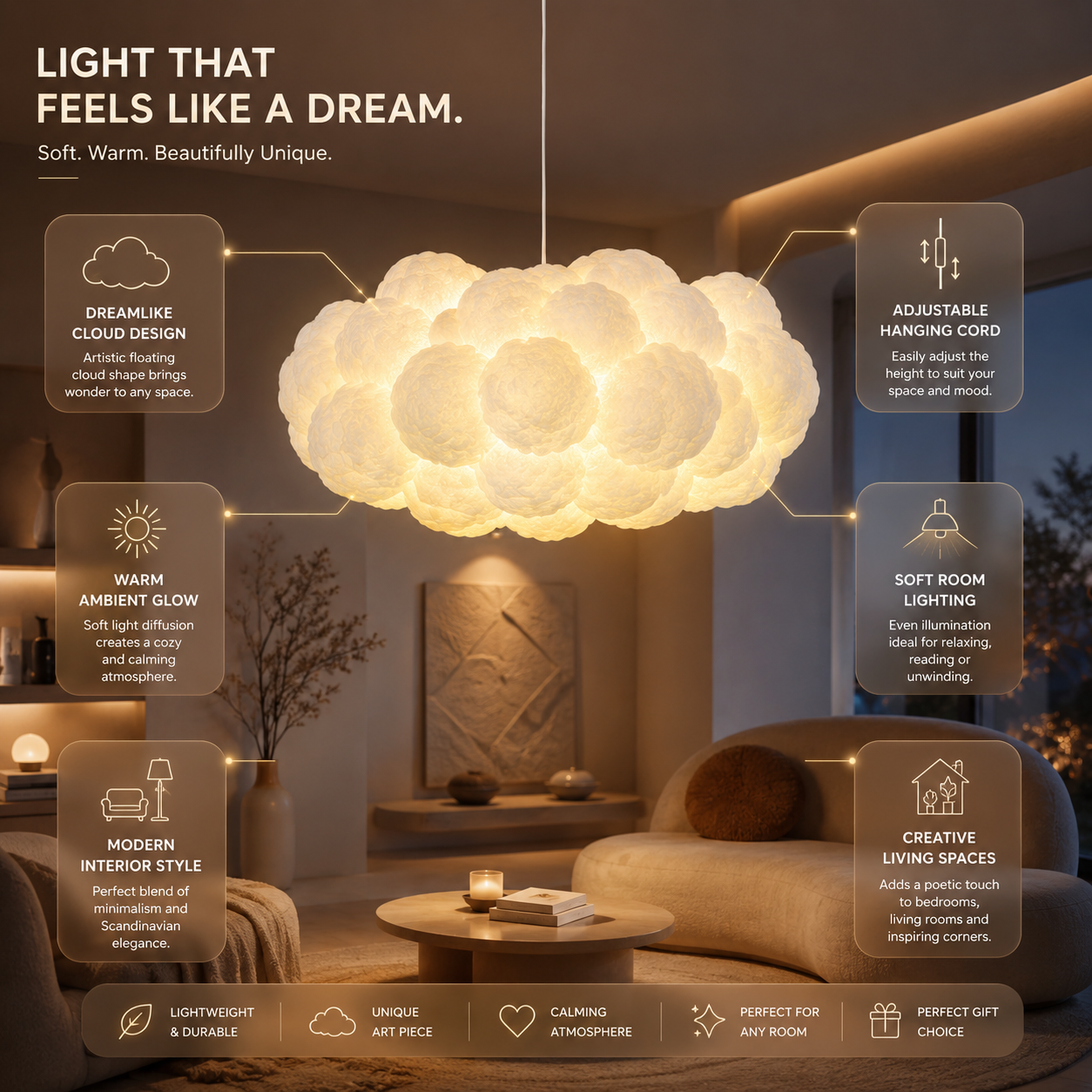 Modern White Cloud Chandelier - Ceiling Pendant Light Fixture