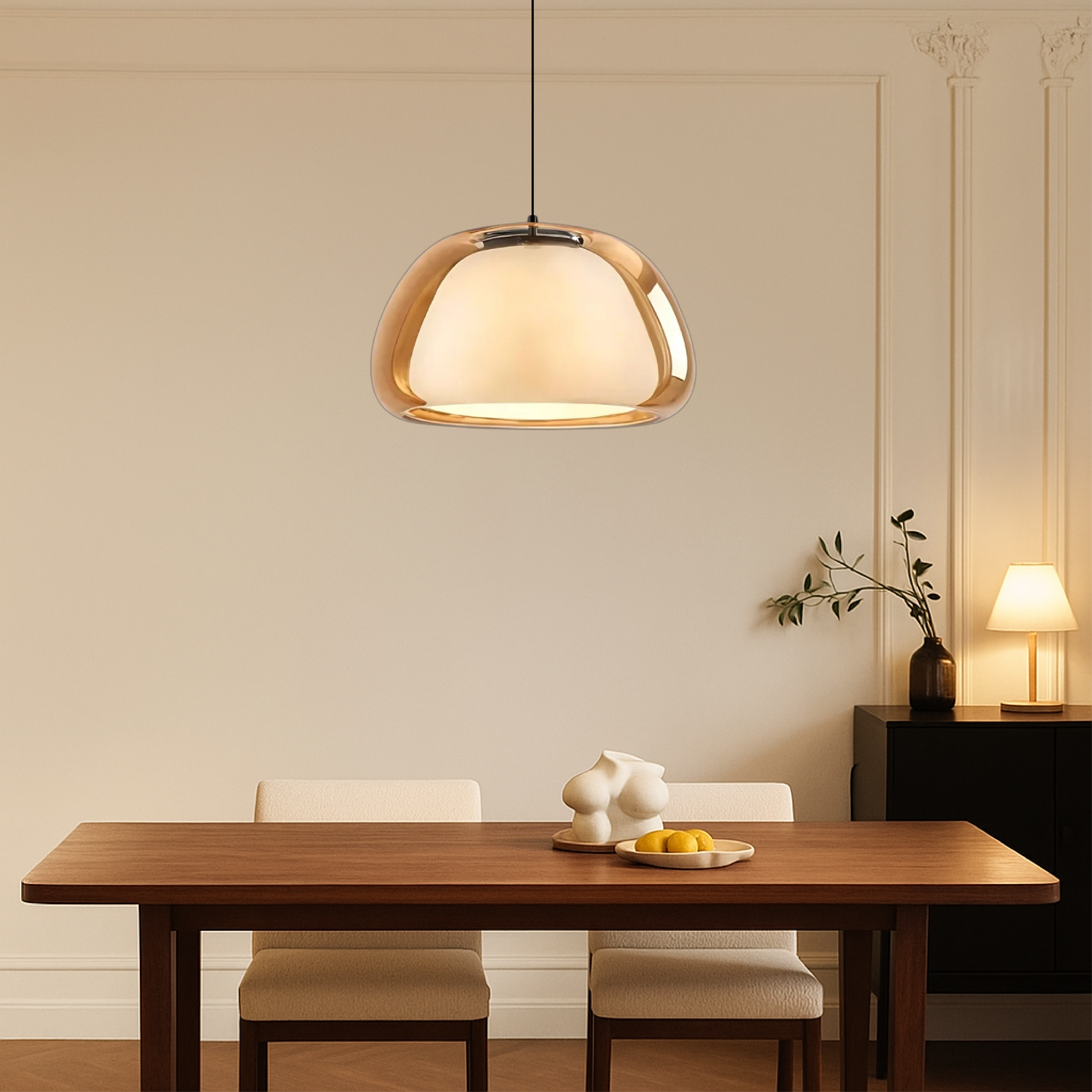Double Glass Jelly-Shaped Shade Pendant Light Fixture