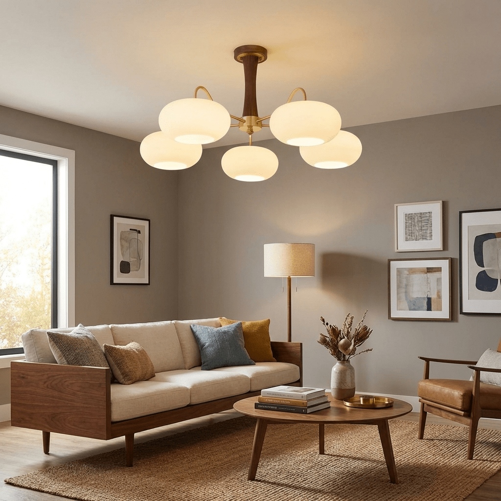 Elegant Brass and Wood Chandelier for Contemporary Dining Room