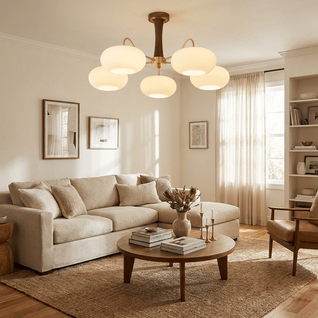 Elegant Brass and Wood Chandelier for Contemporary Dining Room