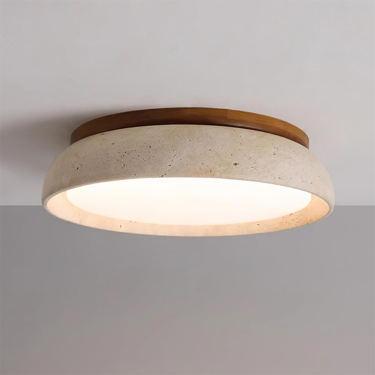 Ceiling Light with Flush Mount Design in Travertine Stone