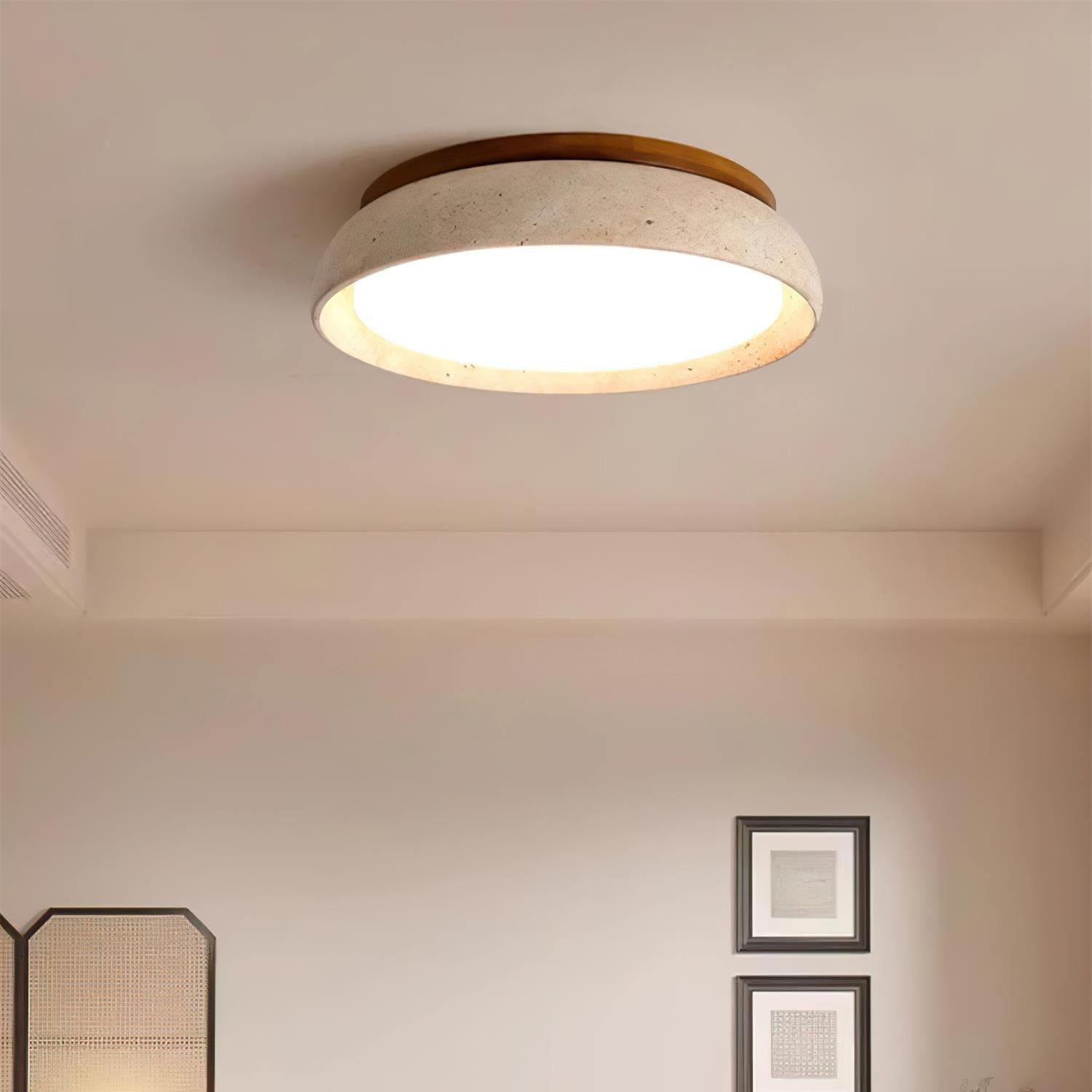 Ceiling Light with Flush Mount Design in Travertine Stone