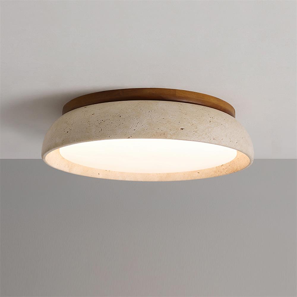 Ceiling Light with Flush Mount Design in Travertine Stone