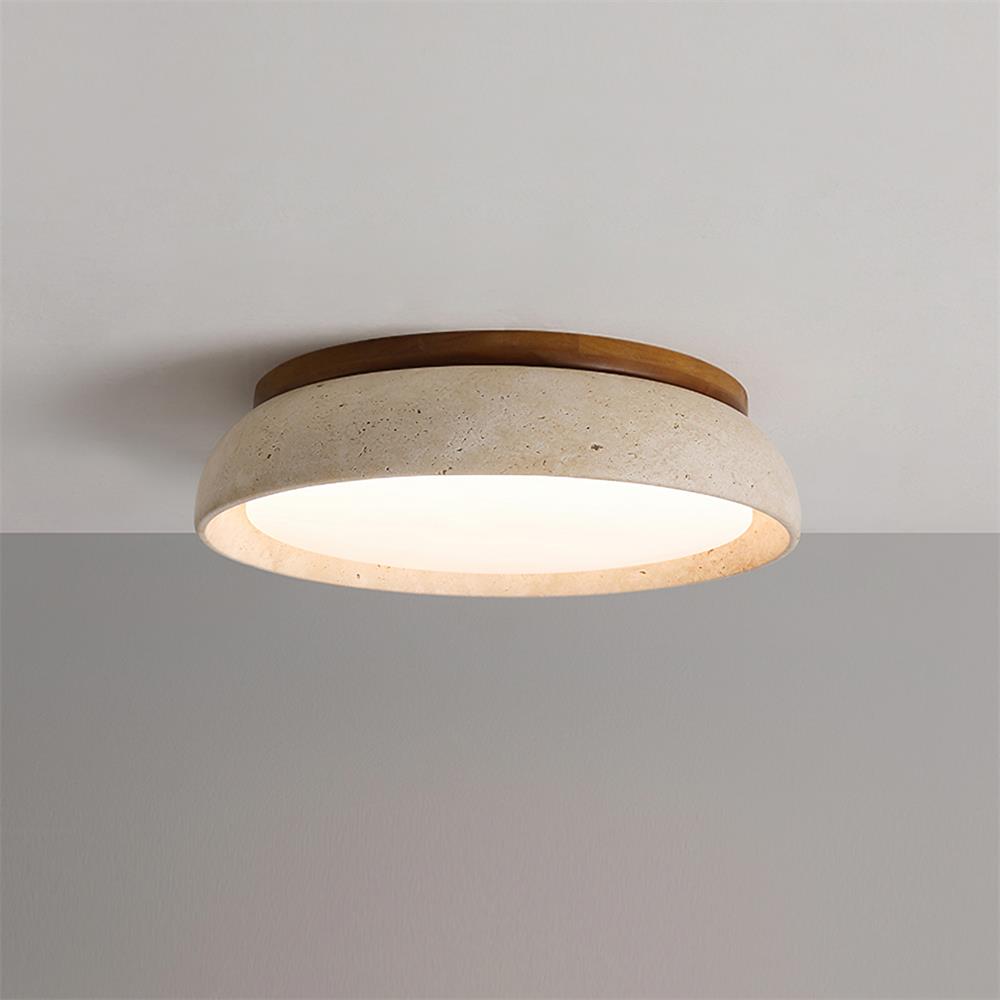 Ceiling Light with Flush Mount Design in Travertine Stone