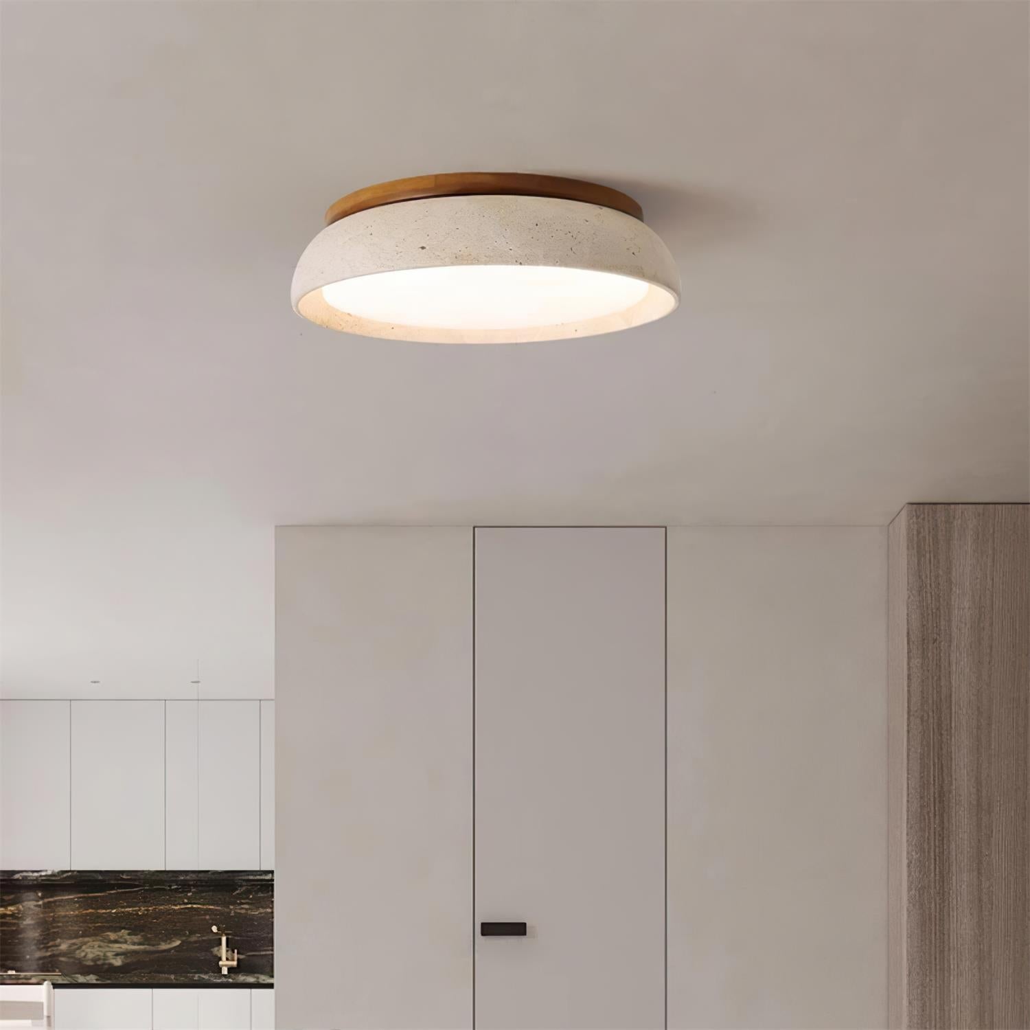 Ceiling Light with Flush Mount Design in Travertine Stone