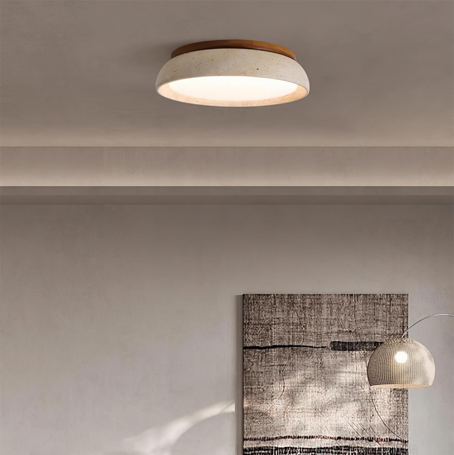 Ceiling Light with Flush Mount Design in Travertine Stone
