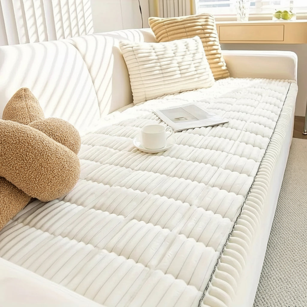 Comfortable Sofa Protector with Pleated Edges for Plush Couches