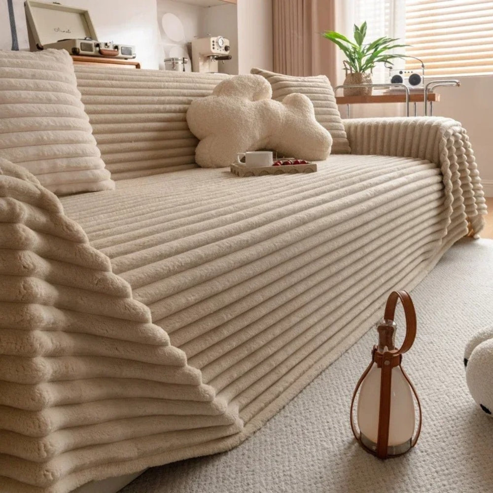 Microfiber Sofa Cover in Velvet Rib Design - Quilted Comfort Protector
