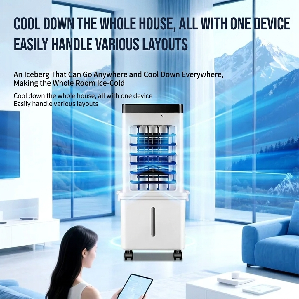 Compact Cooling Fan and Dehumidifier for Portable Air Conditioning