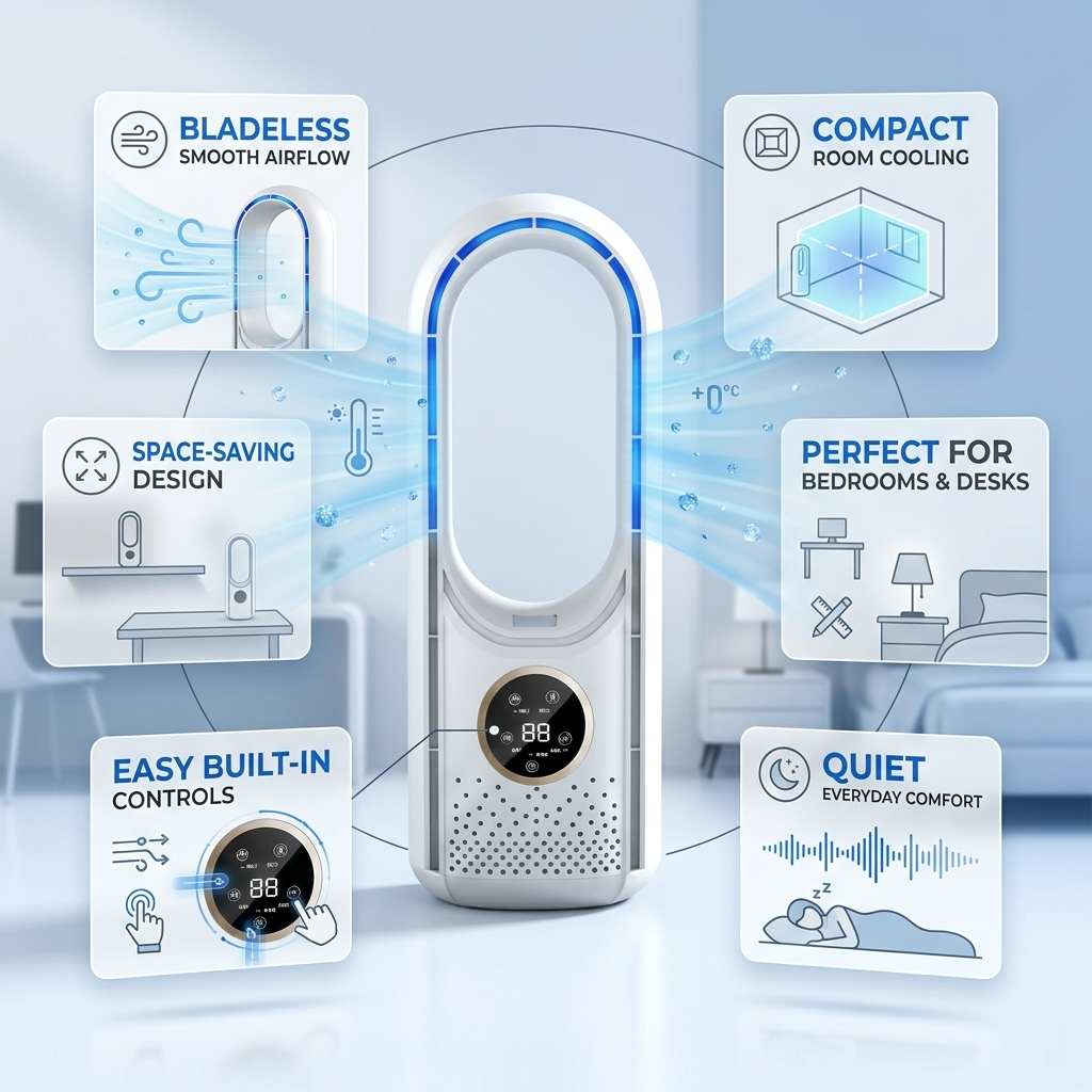Bladeless Fan with Evaporative Cooling for Portable Air Conditioning