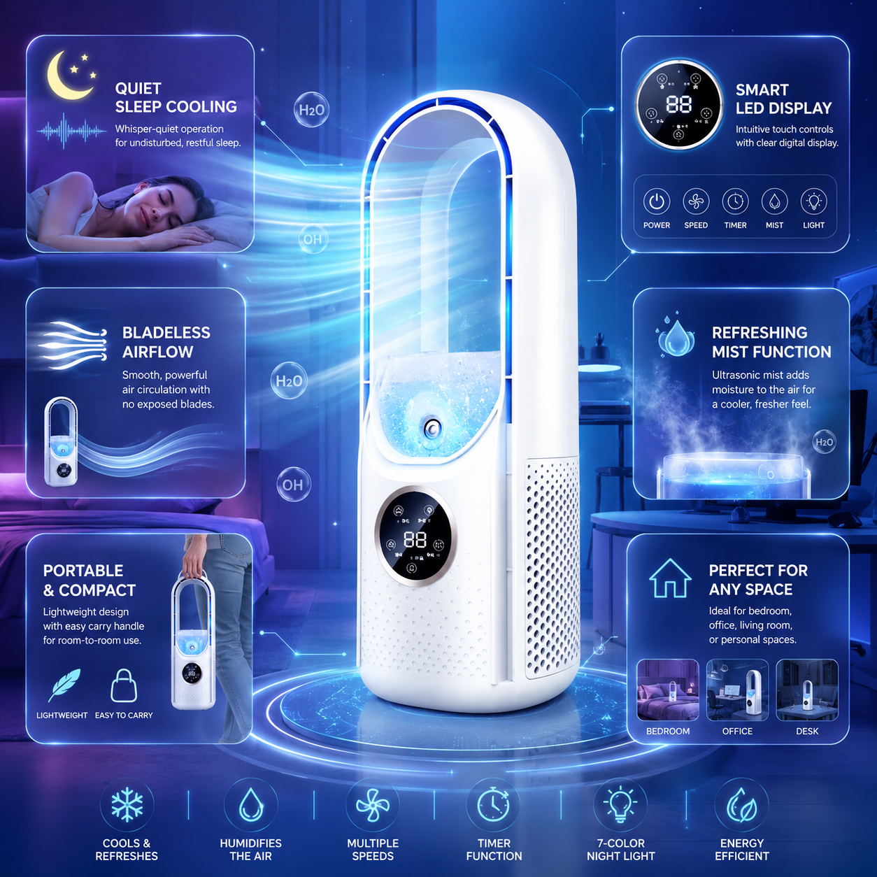 Compact Bladeless Air Conditioner – Quiet Portable Cooling Unit