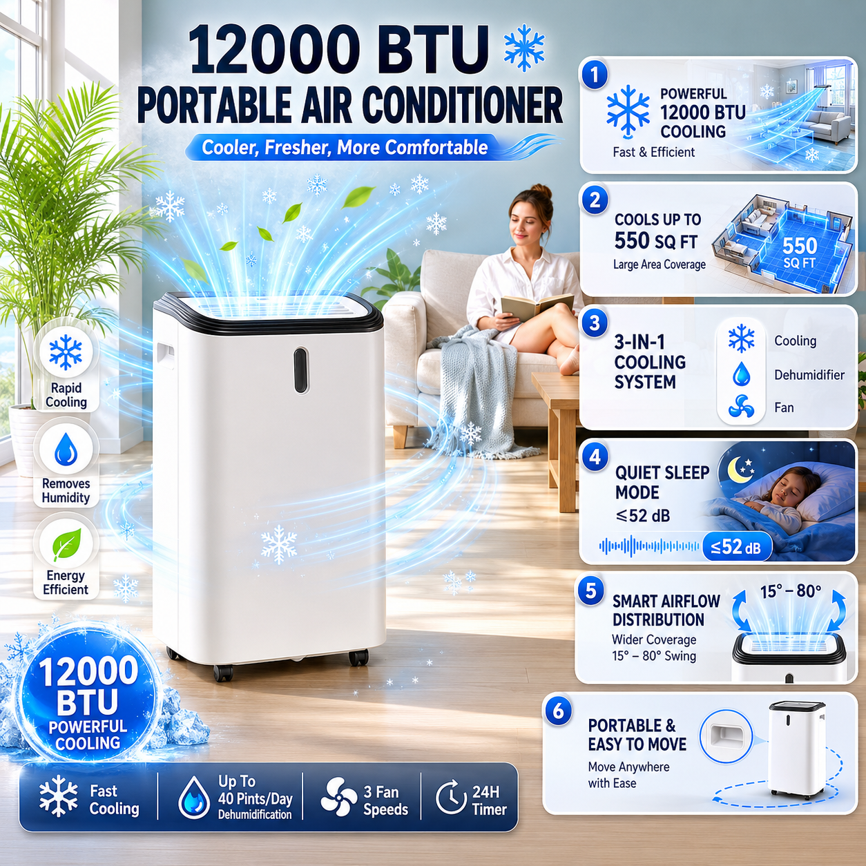 12,000 BTU Portable Air Cooler and Dehumidifier