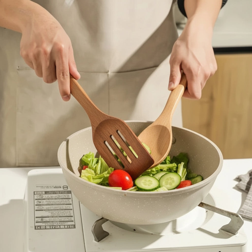 Heat Resistant Kitchen Tools Set – Non-Scratch Wooden Cooking Utensils