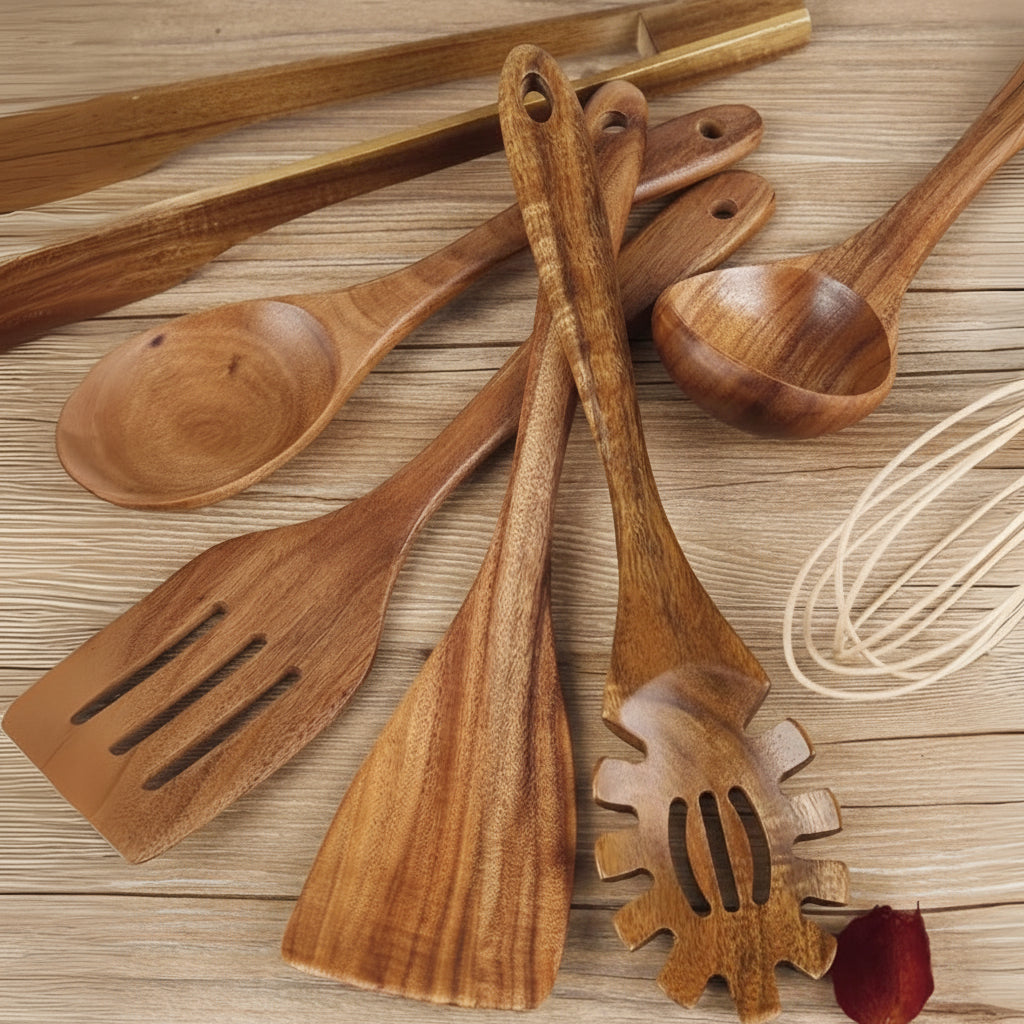 Heat Resistant Kitchen Tools Set – Non-Scratch Wooden Cooking Utensils