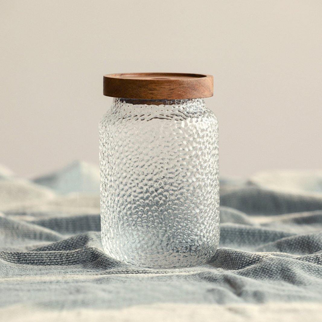 Acacia Wood Lid Storage Jar with Hammered Glass – 3 Size Options