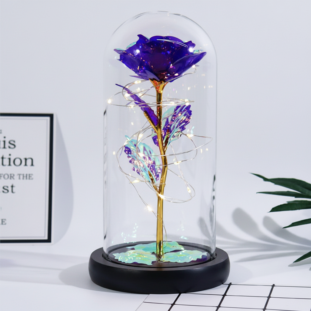 Glass Dome Display with Rose Figurine - Mother's Day Gift Decoration