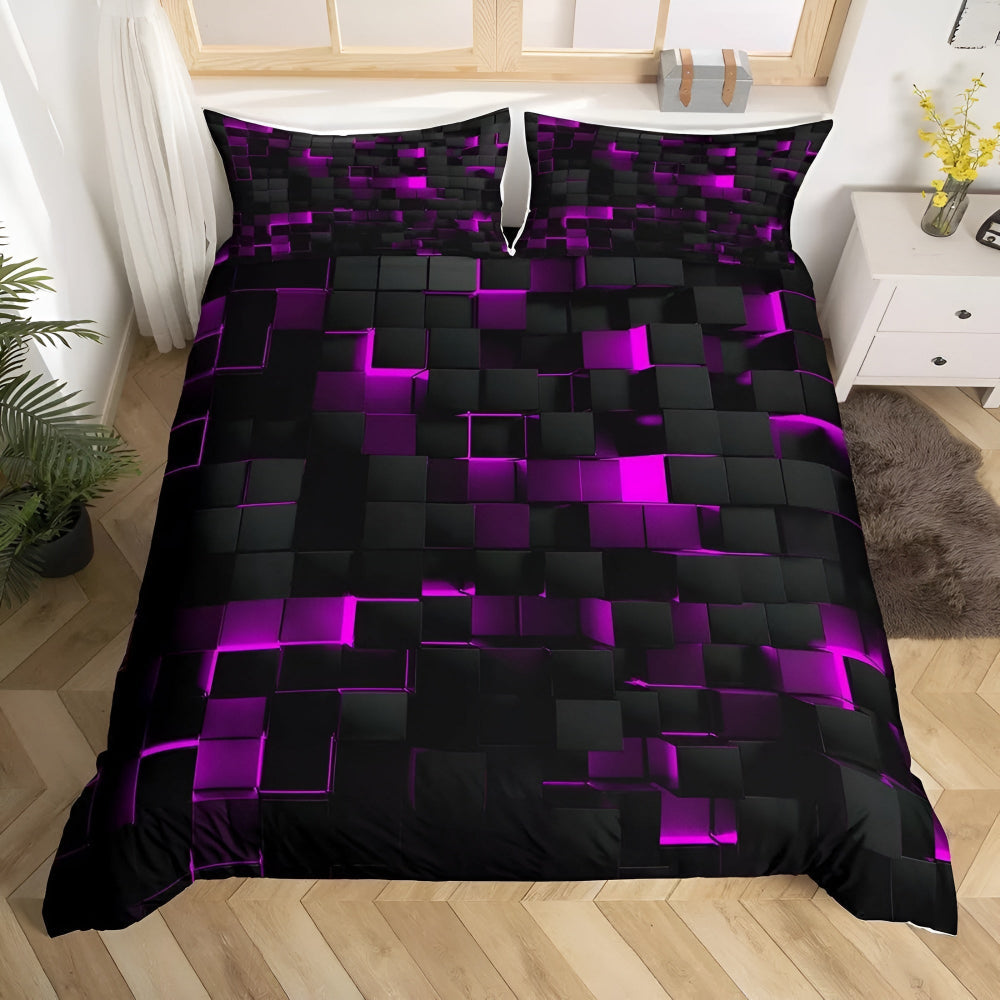 Modern Bedroom Decor 3D Grid Quilt Cover Set in Neon