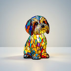LED Night Light Table Lamp with Stained Glass Dog Design in Resin