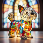 LED Night Light Table Lamp with Stained Glass Dog Design in Resin