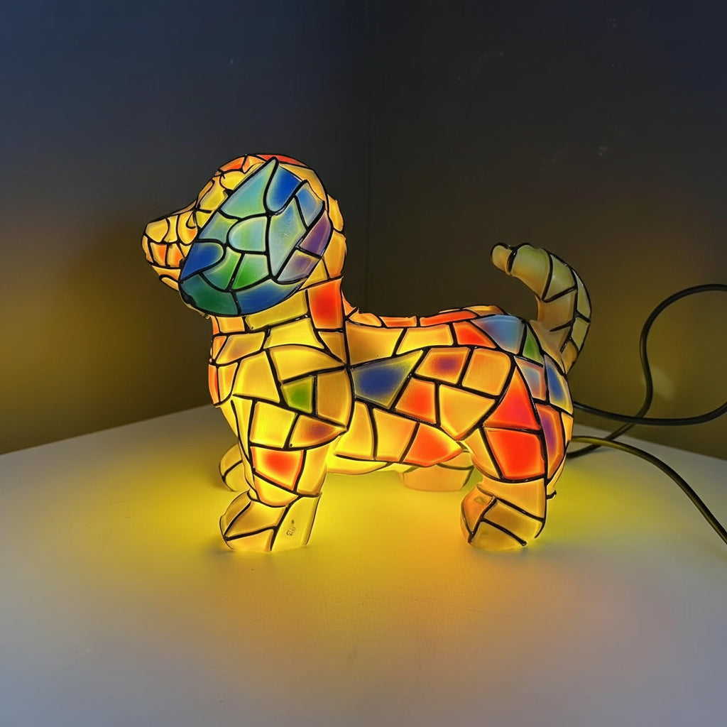 Decorative Table Lamp with Resin Dog Figurine Accent Light