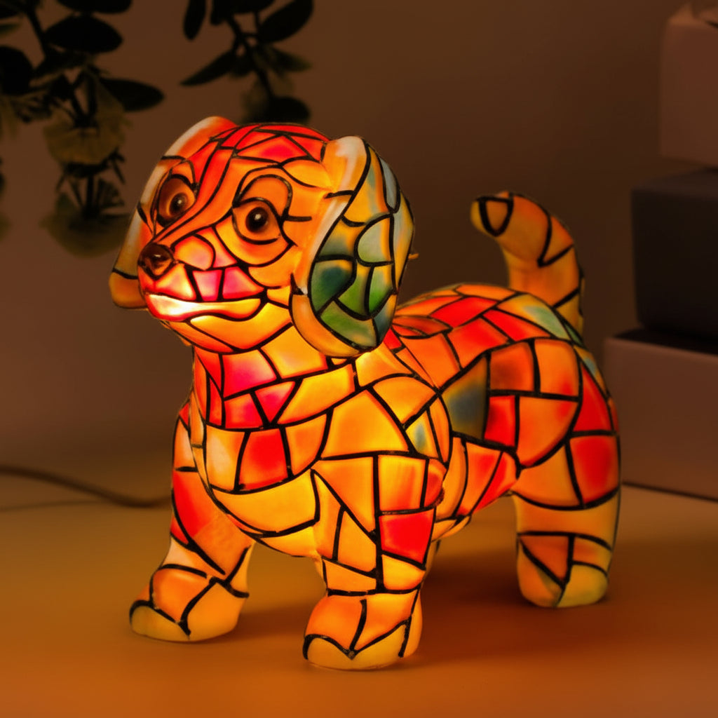Decorative Table Lamp with Resin Dog Figurine Accent Light