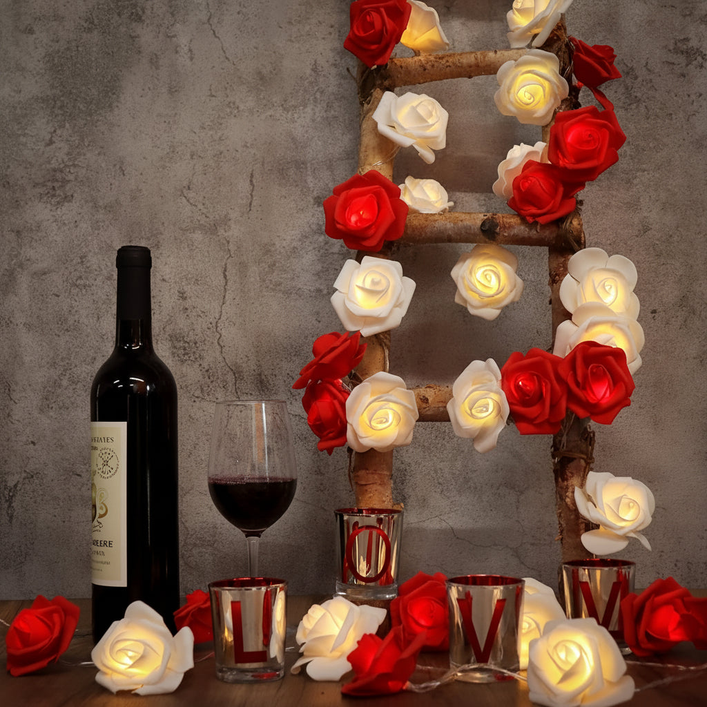 Battery Operated Rose Flower String Lights for Romantic Decoration