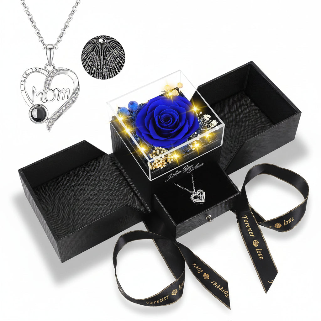LED Light Love Necklace with Preserved Eternal Flower in Rose Gift Box