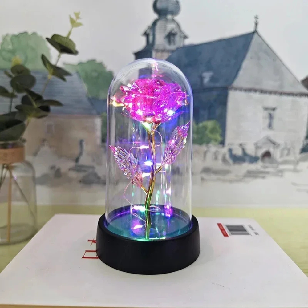 Romantic Decorative LED Table Lamp with Rose Glass Dome