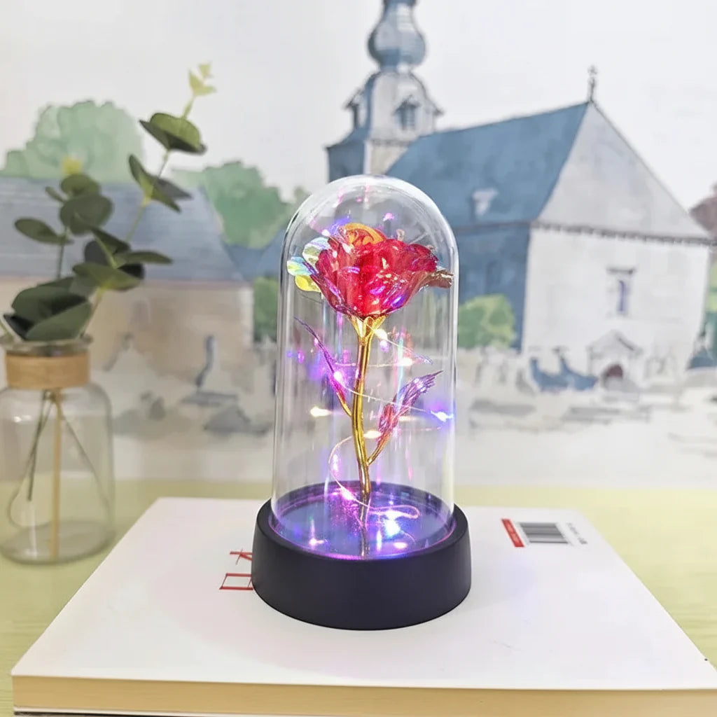 Romantic Decorative LED Table Lamp with Rose Glass Dome