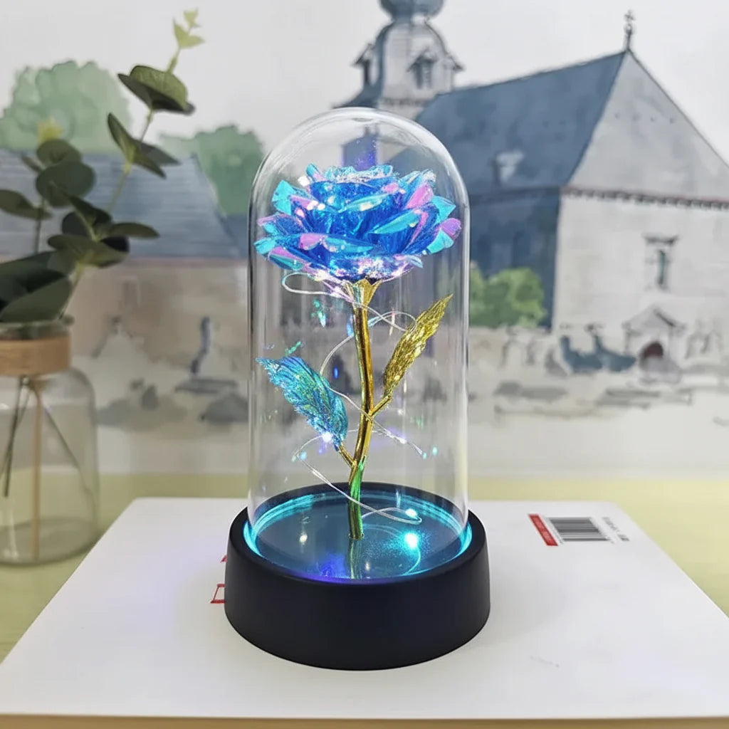 Romantic Decorative LED Table Lamp with Rose Glass Dome