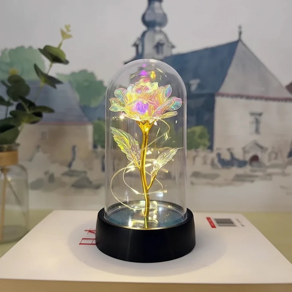 Romantic Decorative LED Table Lamp with Rose Glass Dome