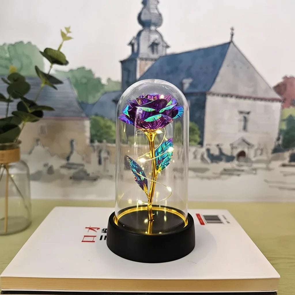 Romantic Decorative LED Table Lamp with Rose Glass Dome
