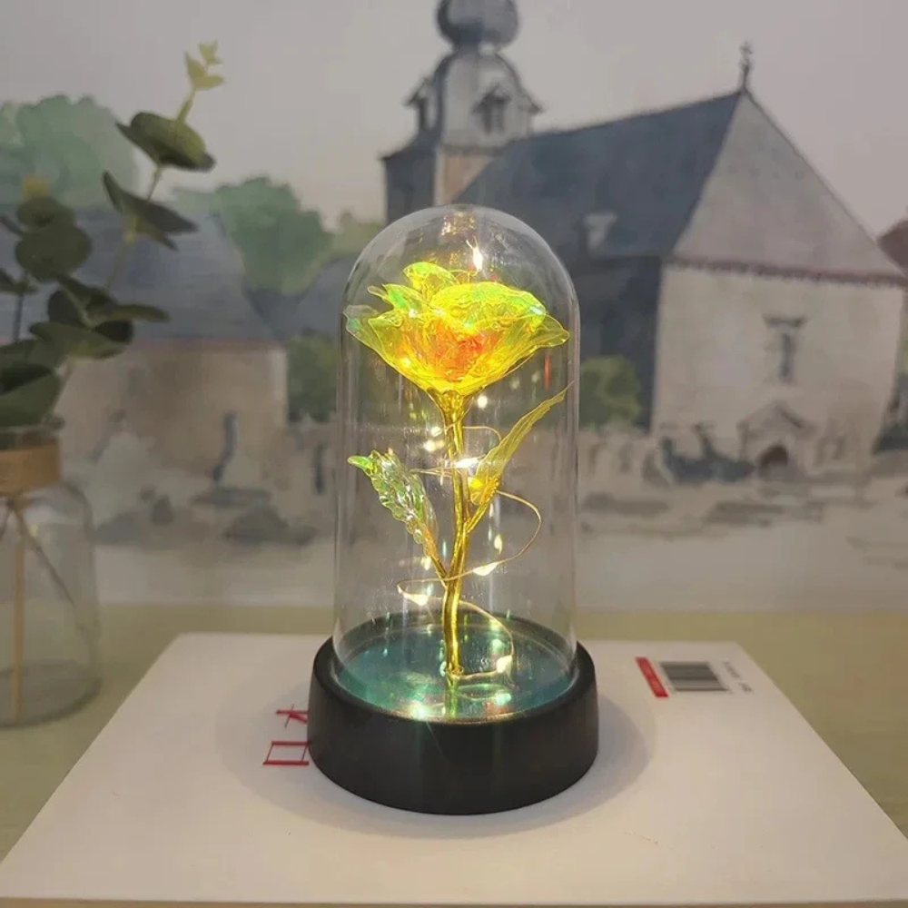 Romantic Decorative LED Table Lamp with Rose Glass Dome