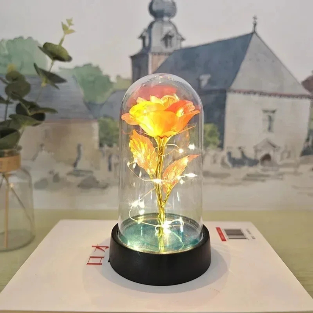 Romantic Decorative LED Table Lamp with Rose Glass Dome