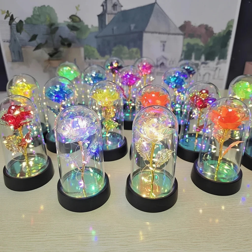 Romantic Decorative LED Table Lamp with Rose Glass Dome
