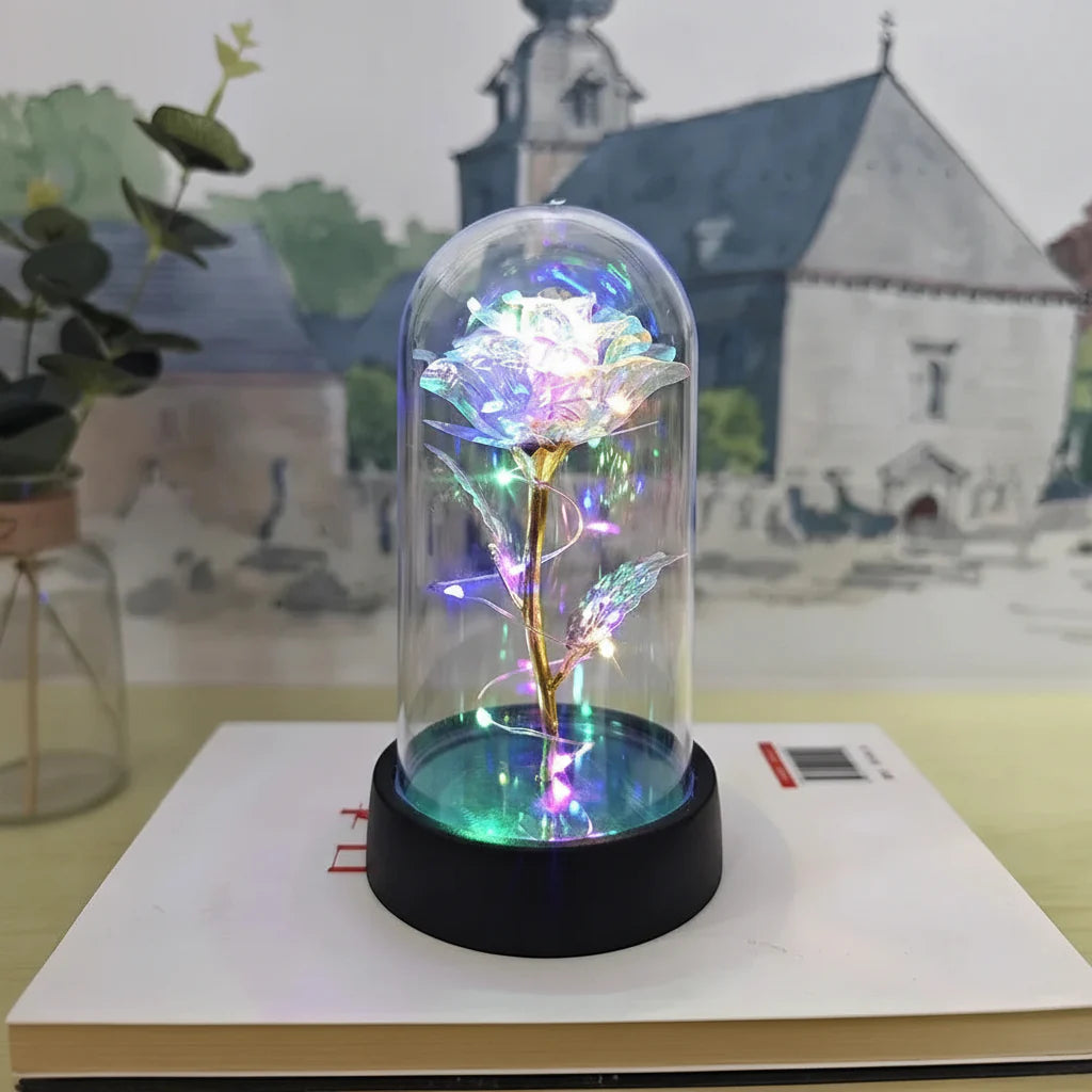 Romantic Decorative LED Table Lamp with Rose Glass Dome