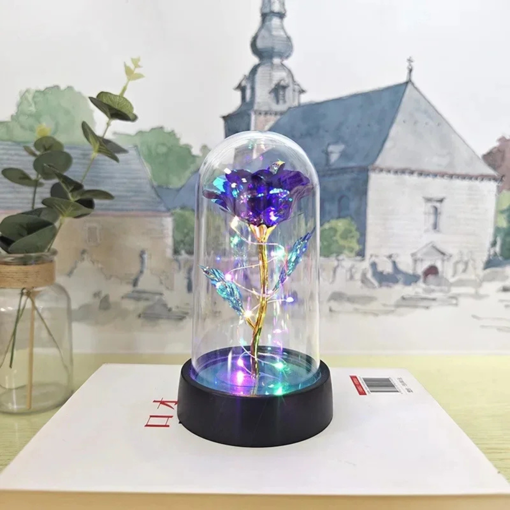 Romantic Decorative LED Table Lamp with Rose Glass Dome