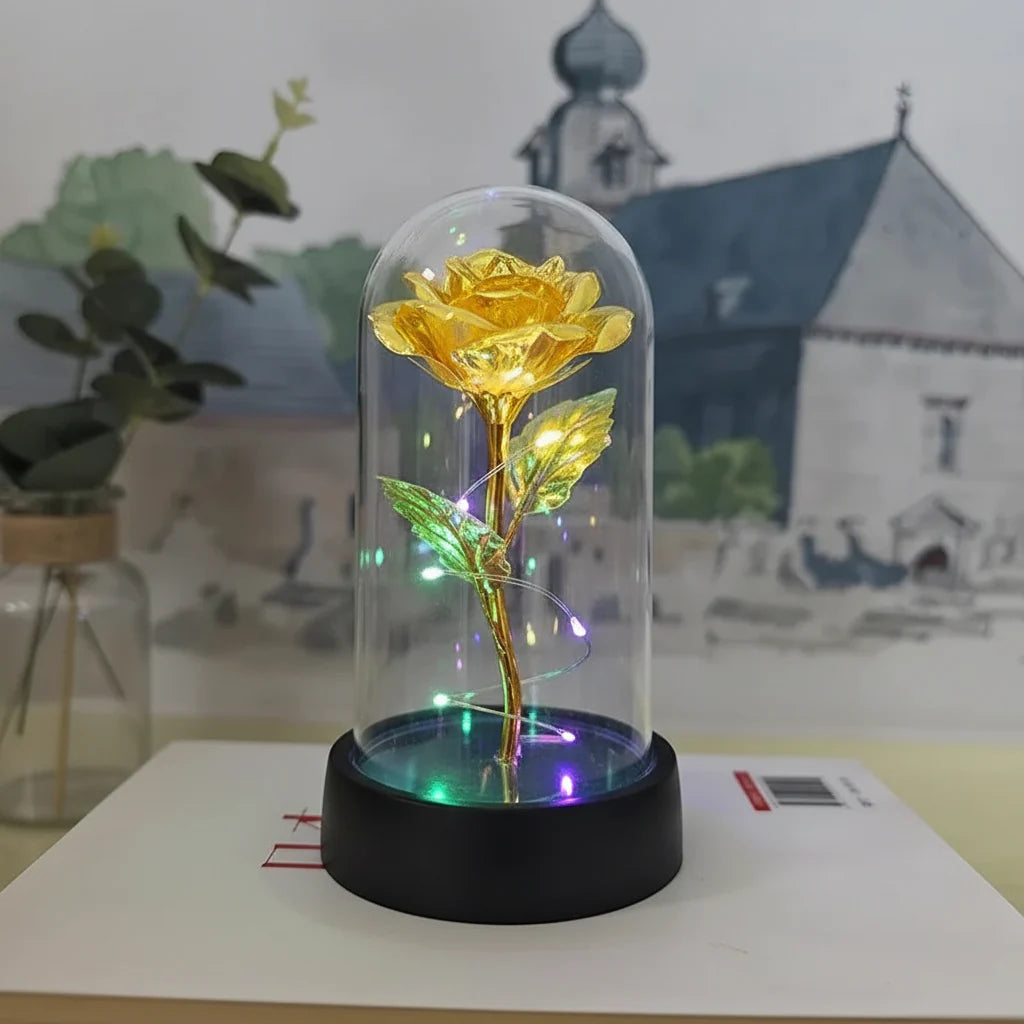 Romantic Decorative LED Table Lamp with Rose Glass Dome