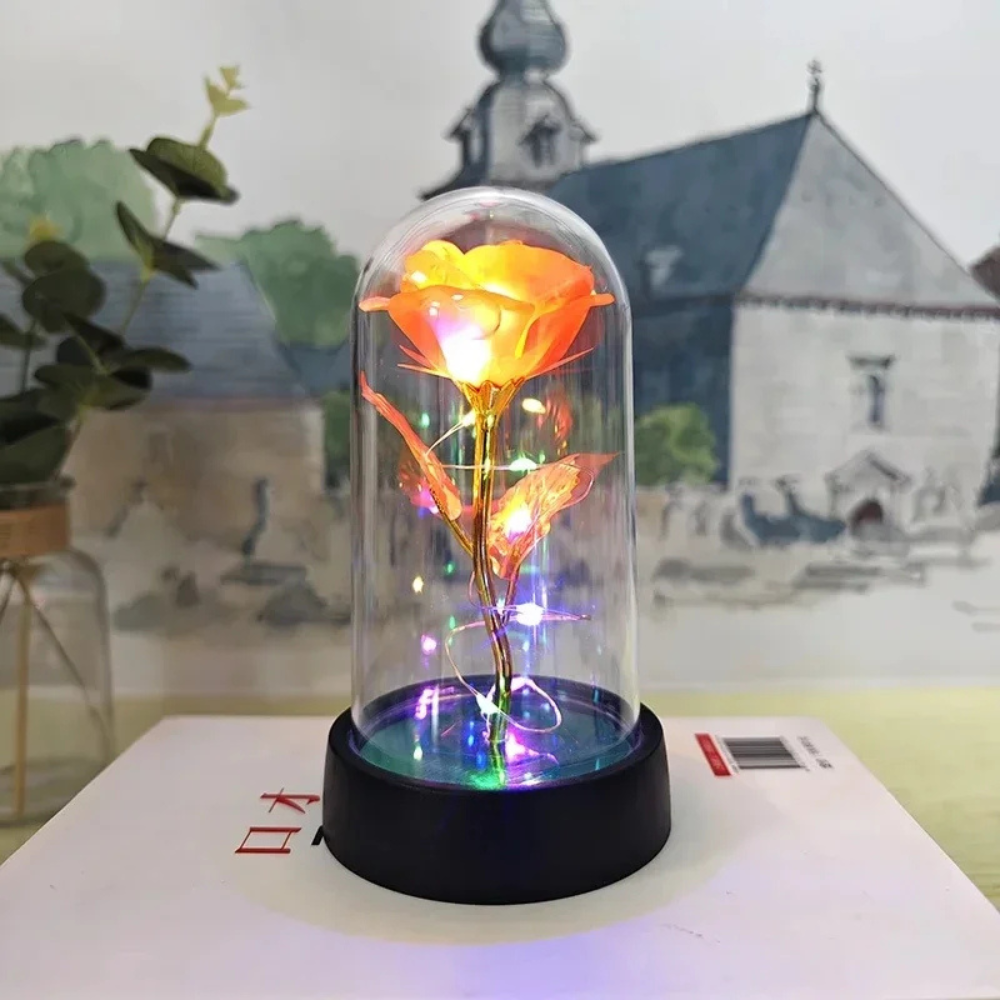 Romantic Decorative LED Table Lamp with Rose Glass Dome