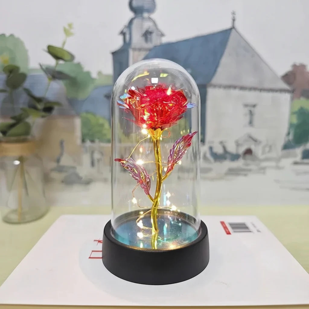 Romantic Decorative LED Table Lamp with Rose Glass Dome