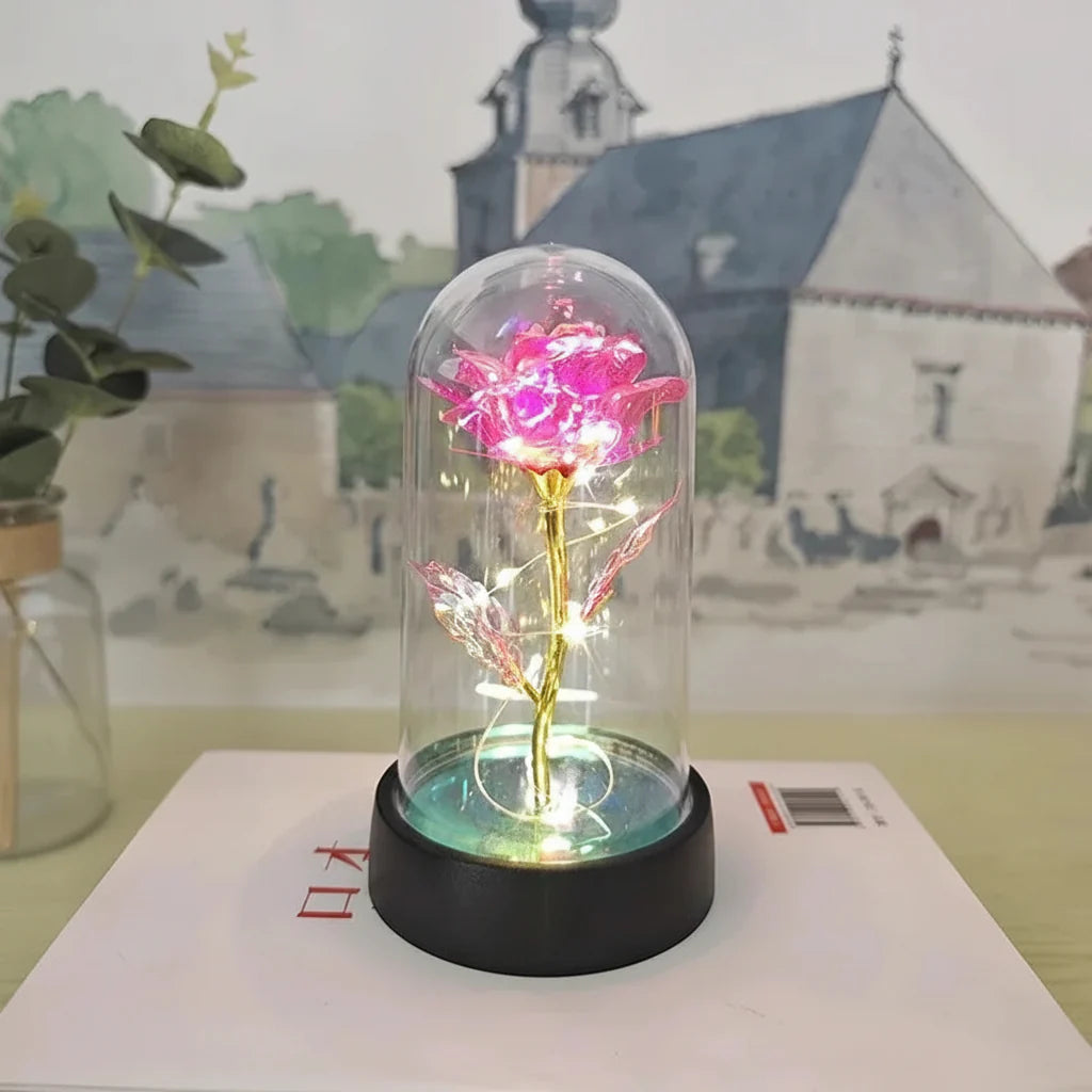 Romantic Decorative LED Table Lamp with Rose Glass Dome