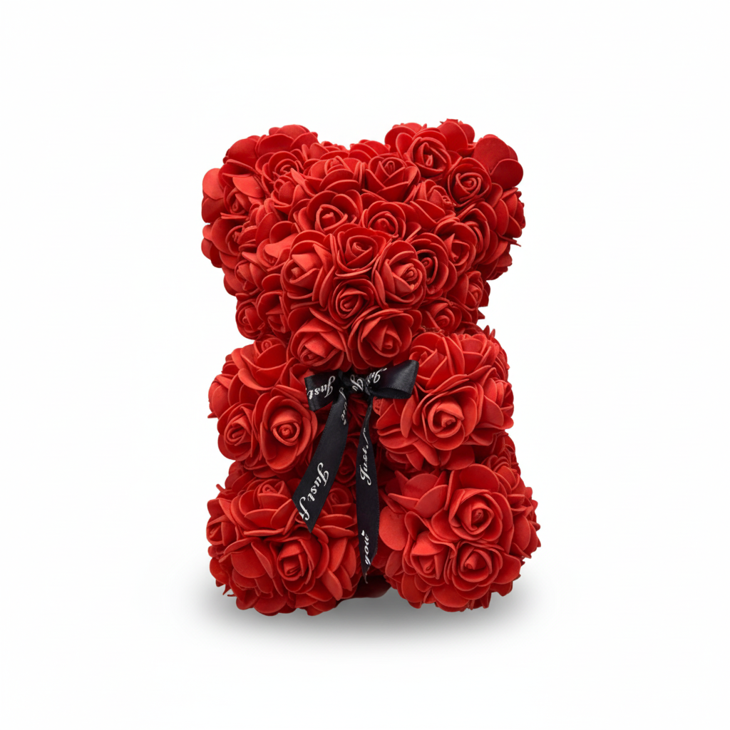 Romantic Foam Rose Teddy Bear Gift Decoration with Floral Design