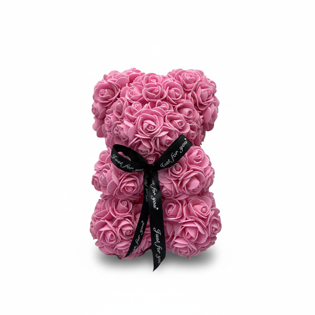 Romantic Foam Rose Teddy Bear Gift Decoration with Floral Design