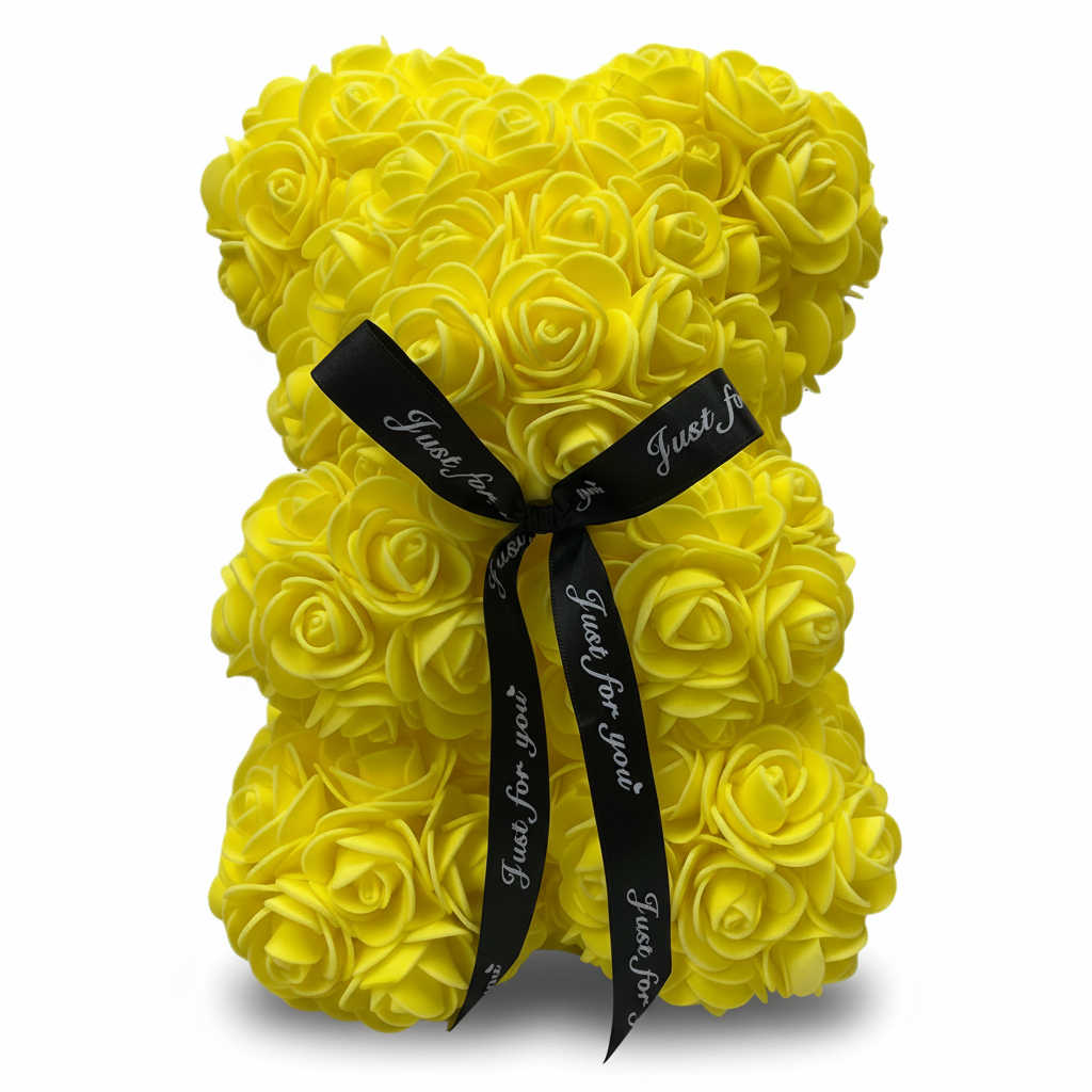 Romantic Foam Rose Teddy Bear Gift Decoration with Floral Design
