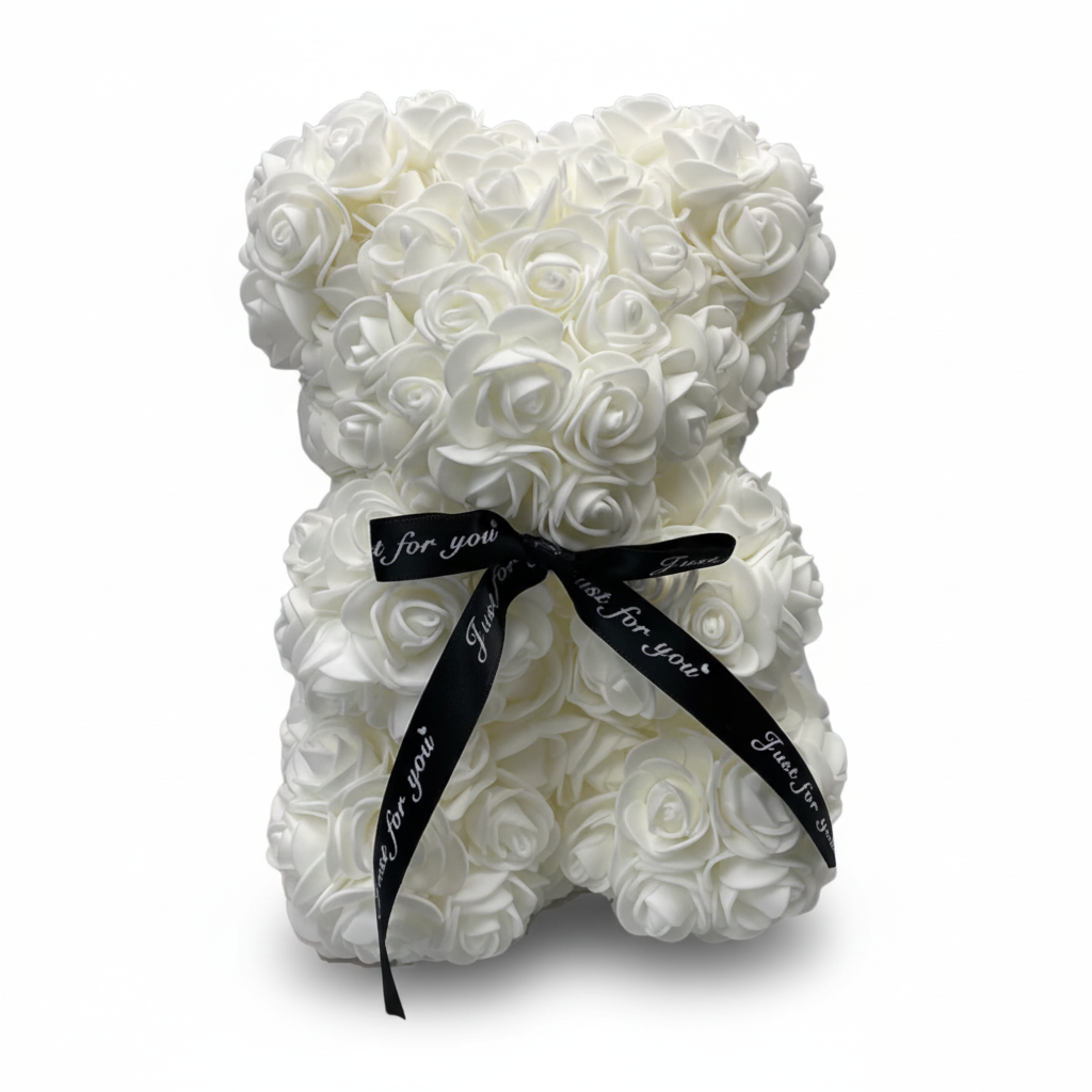 Romantic Foam Rose Teddy Bear Gift Decoration with Floral Design