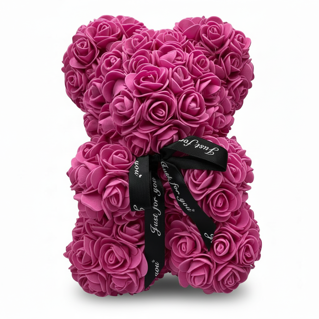 Romantic Foam Rose Teddy Bear Gift Decoration with Floral Design