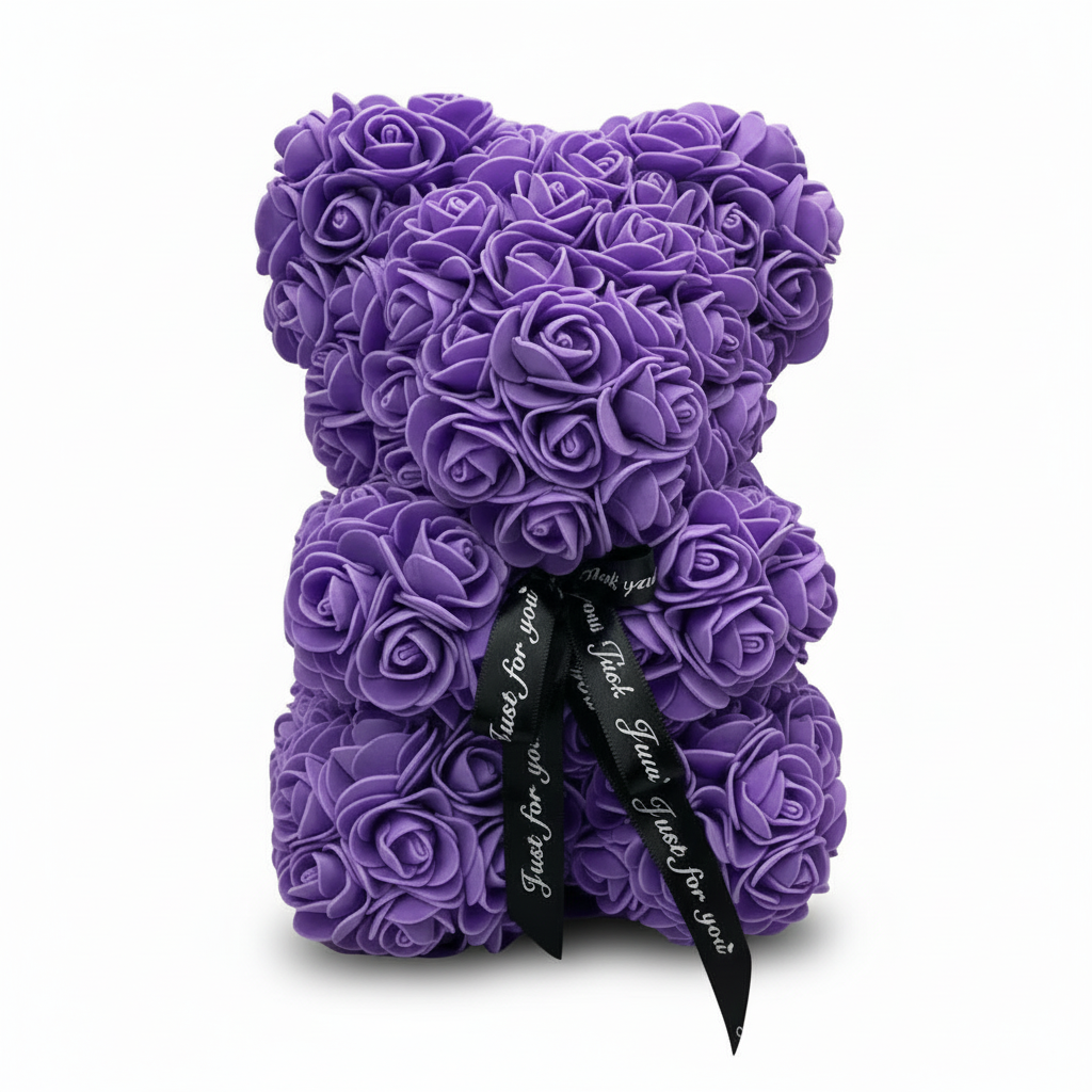 Romantic Foam Rose Teddy Bear Gift Decoration with Floral Design