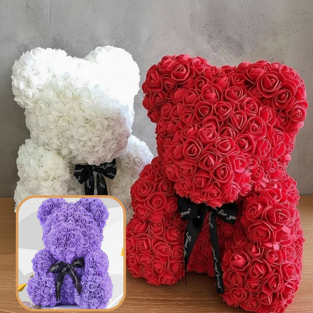 Romantic Foam Rose Teddy Bear Gift Decoration with Floral Design