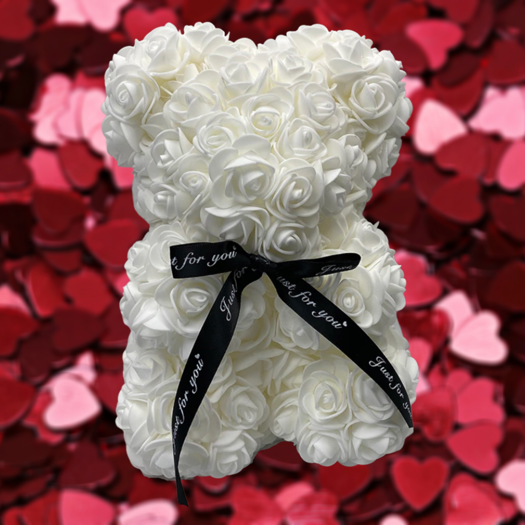 Romantic Foam Rose Teddy Bear Gift Decoration with Floral Design