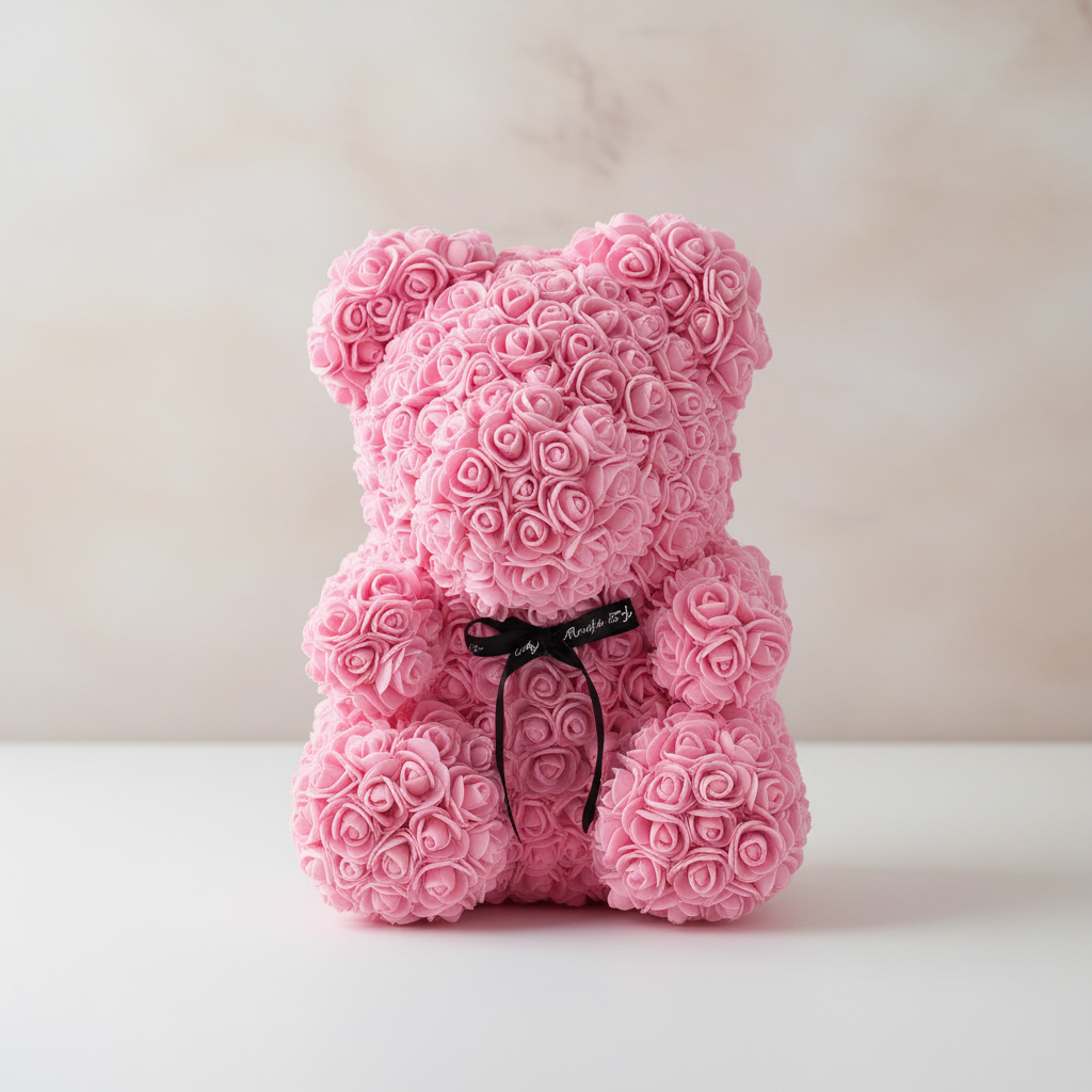 Romantic Foam Rose Teddy Bear Gift Decoration with Floral Design